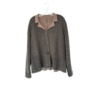 Tonet Brown Wool Silk Neutral Timeless Minimalist Luxury Sweater Blazer Size XL‎
